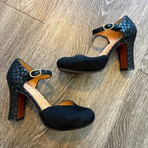 Chie Mihara Damaho Black Ankle Strap Heels Size 37 Suede Spain